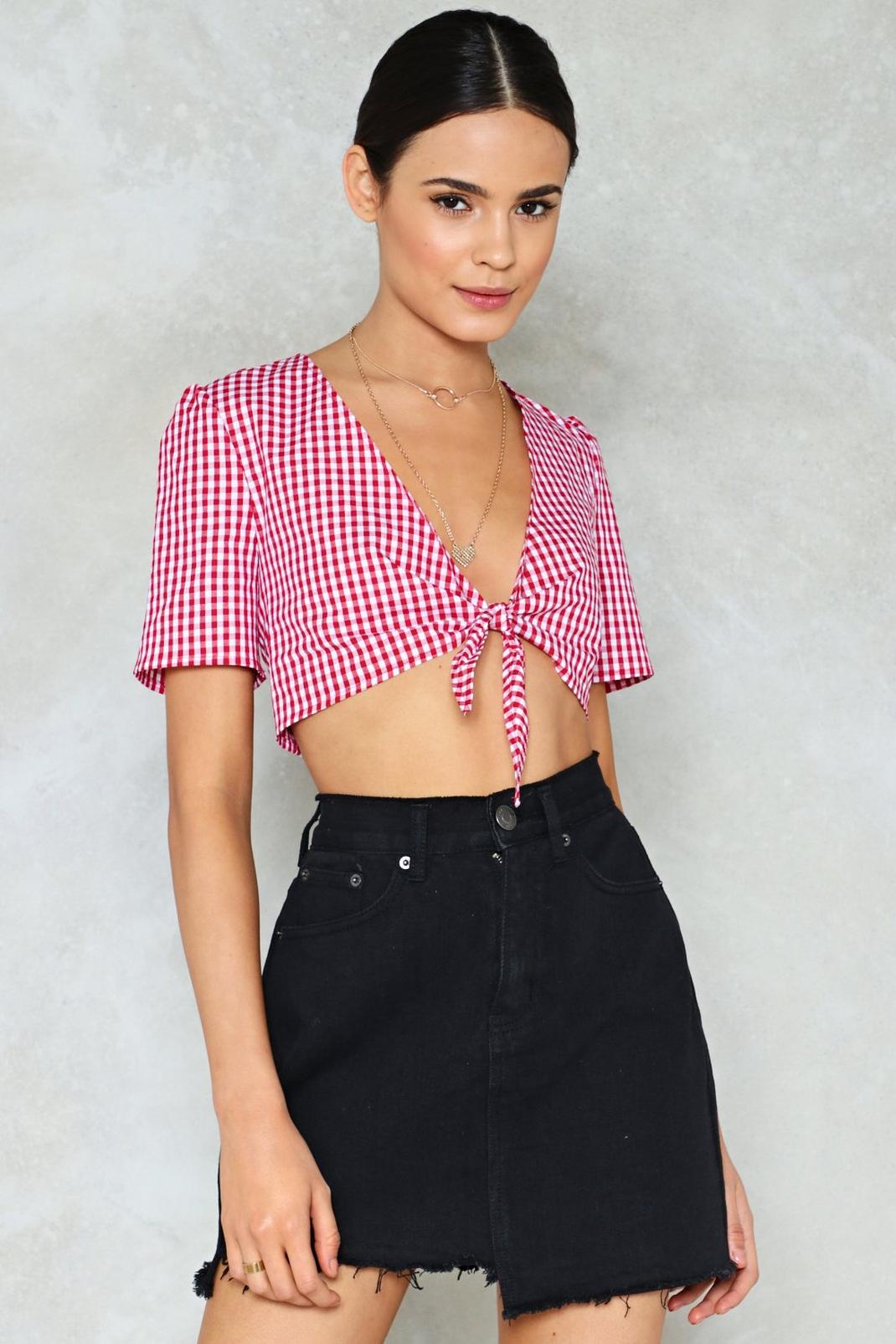 Red Off the Grid Gingham Crop Top image number 1