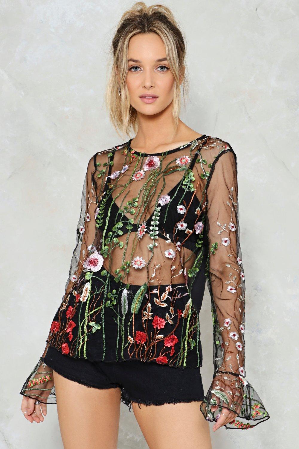 embroidered mesh top