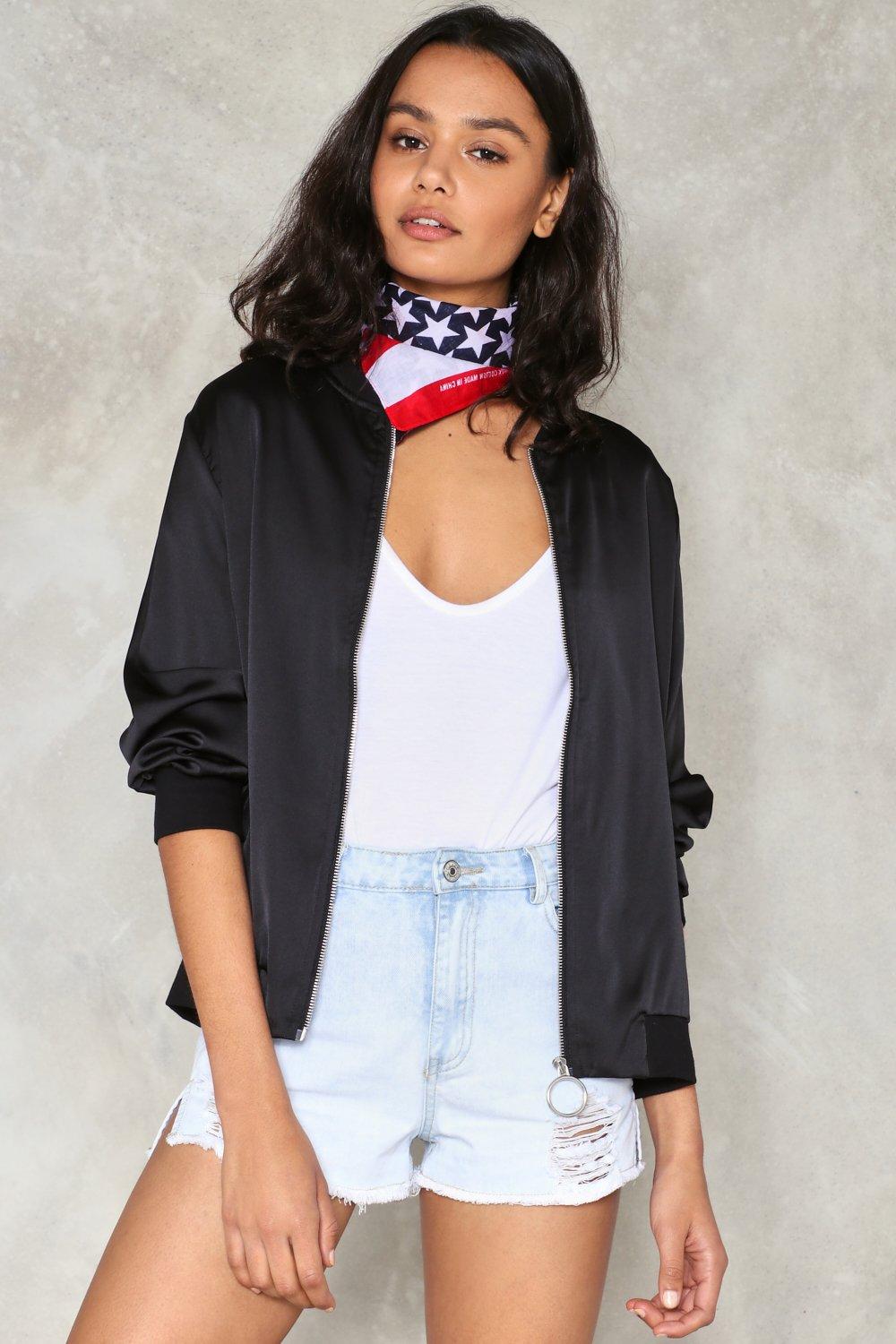 BOSS - Satin bomber jacket with stripes and branding