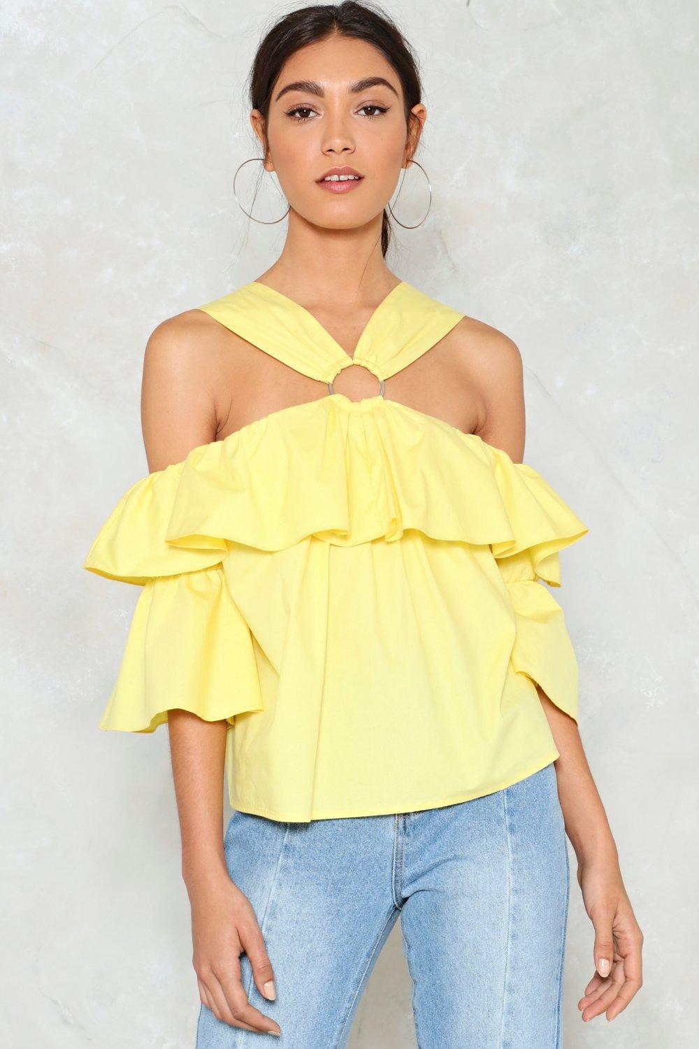 yellow cold shoulder blouse