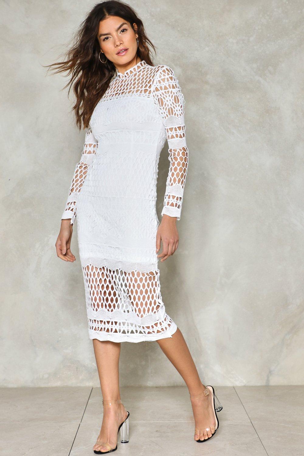 white crochet midi dress