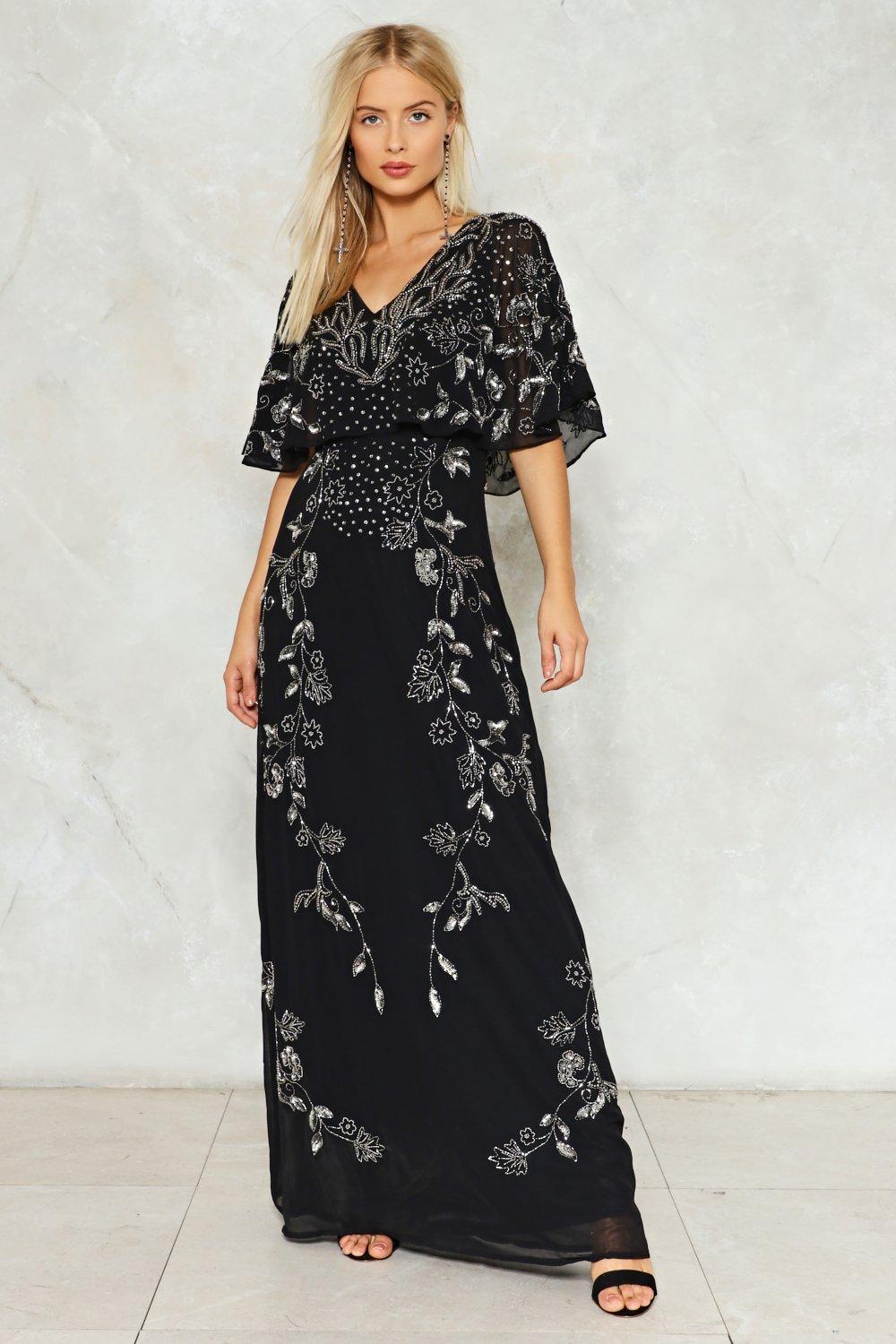 black beaded maxi dress