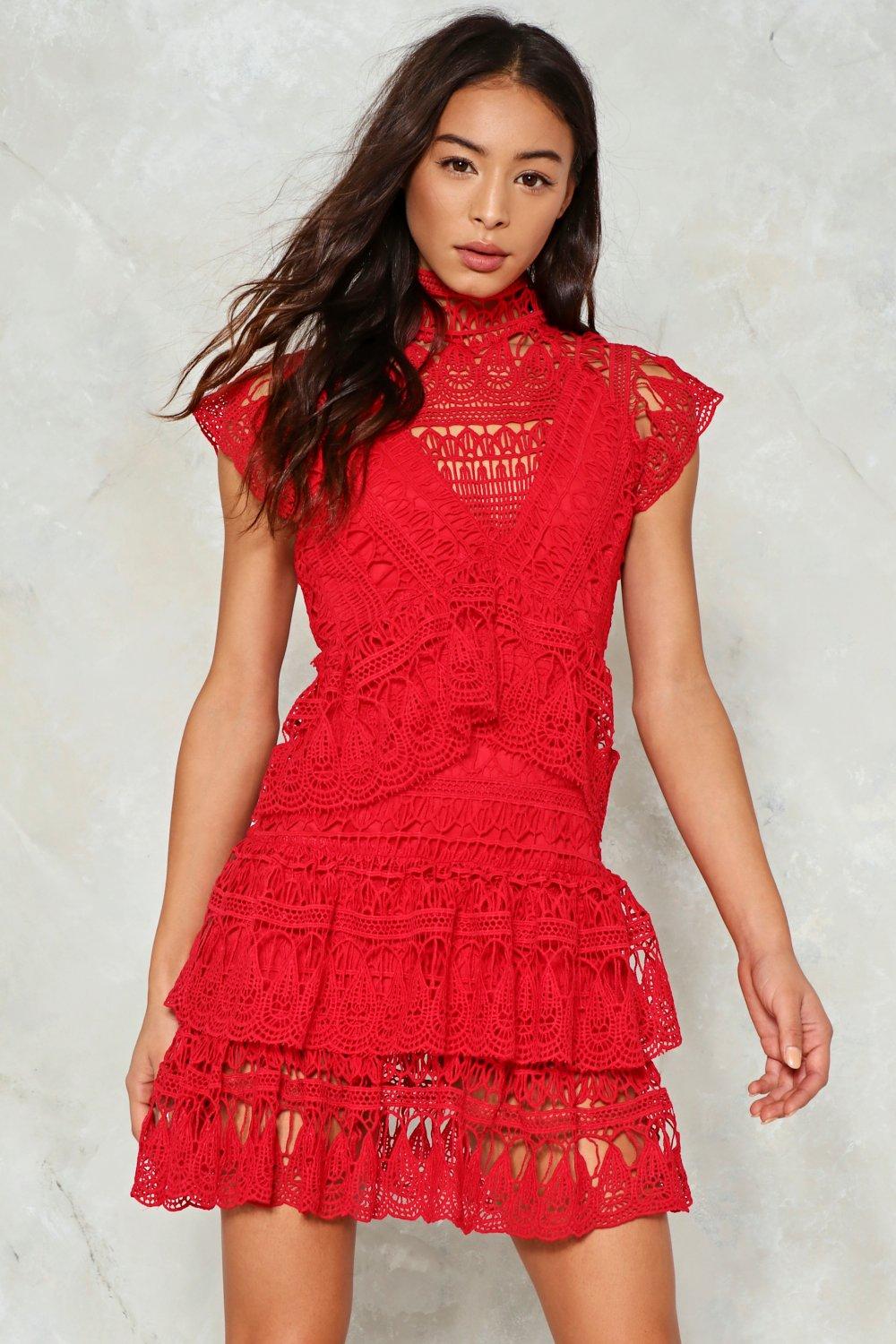 red crochet lace dress