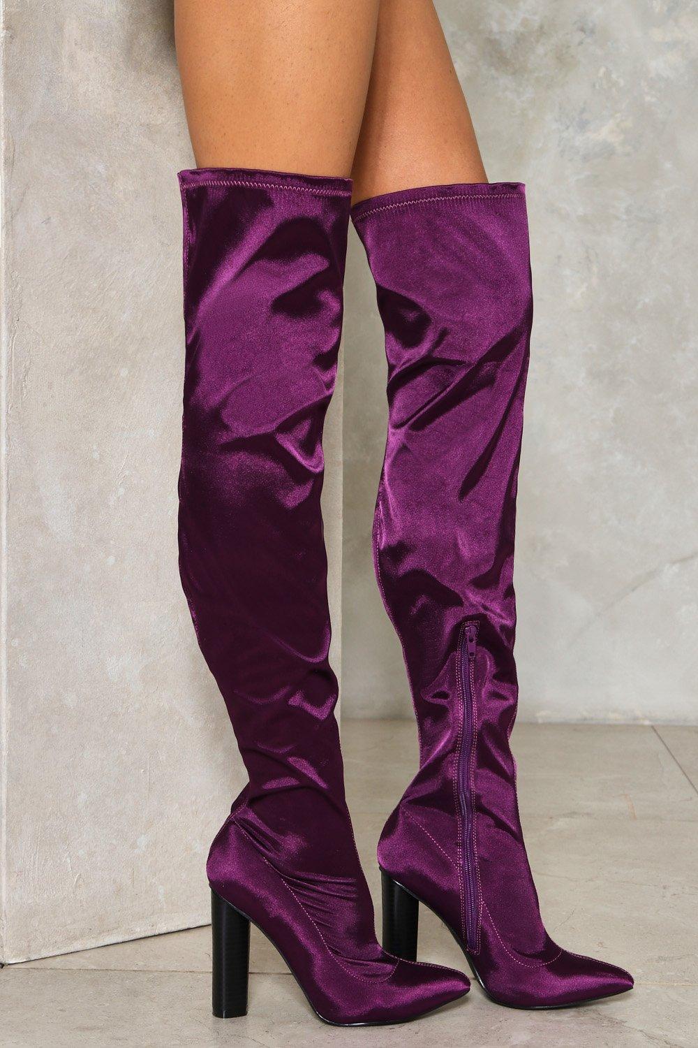 thigh high satin boots