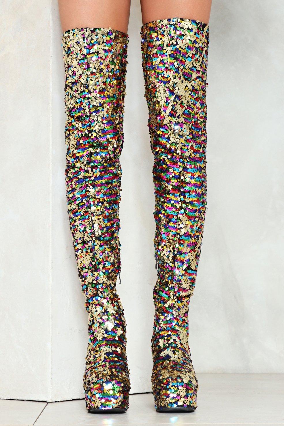 Fabulous Sequin of Events Thigh High Boot Nasty Gal