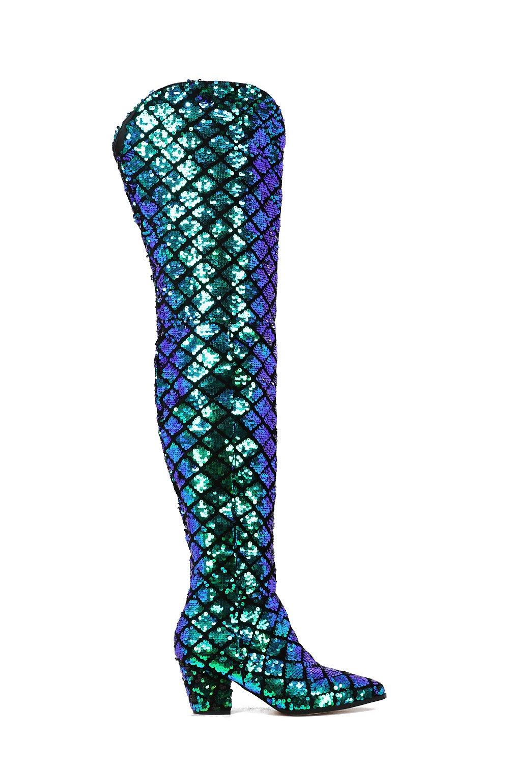 Mermaid sequin thigh sales high boots