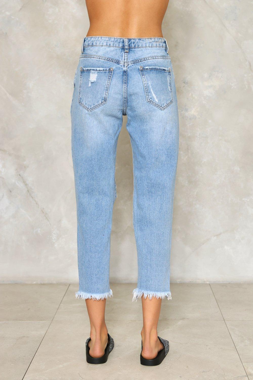 Nasty Gal Distressed School House Mom Denim Jeans Light Wash Size 0 - Jeans