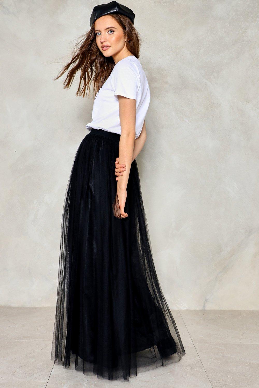 Black Tulle Skirt for Women Knee Length With Lining 