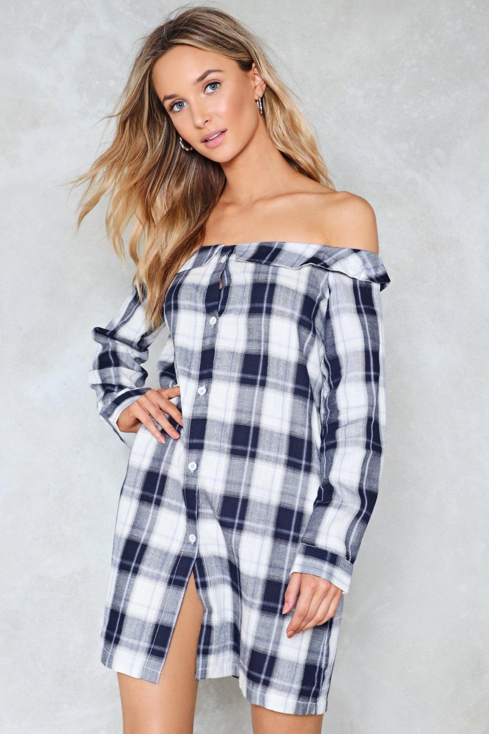 Off shoulder plaid dress hotsell