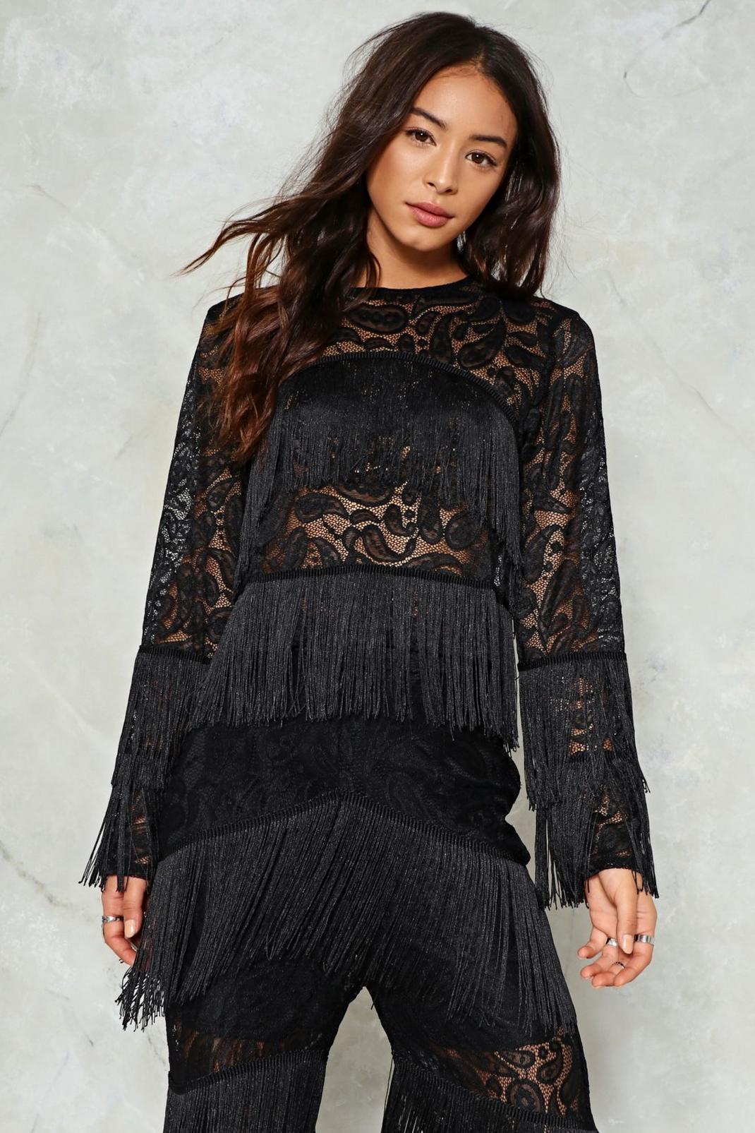 A Fringe in Need Lace Crop Top image number 1