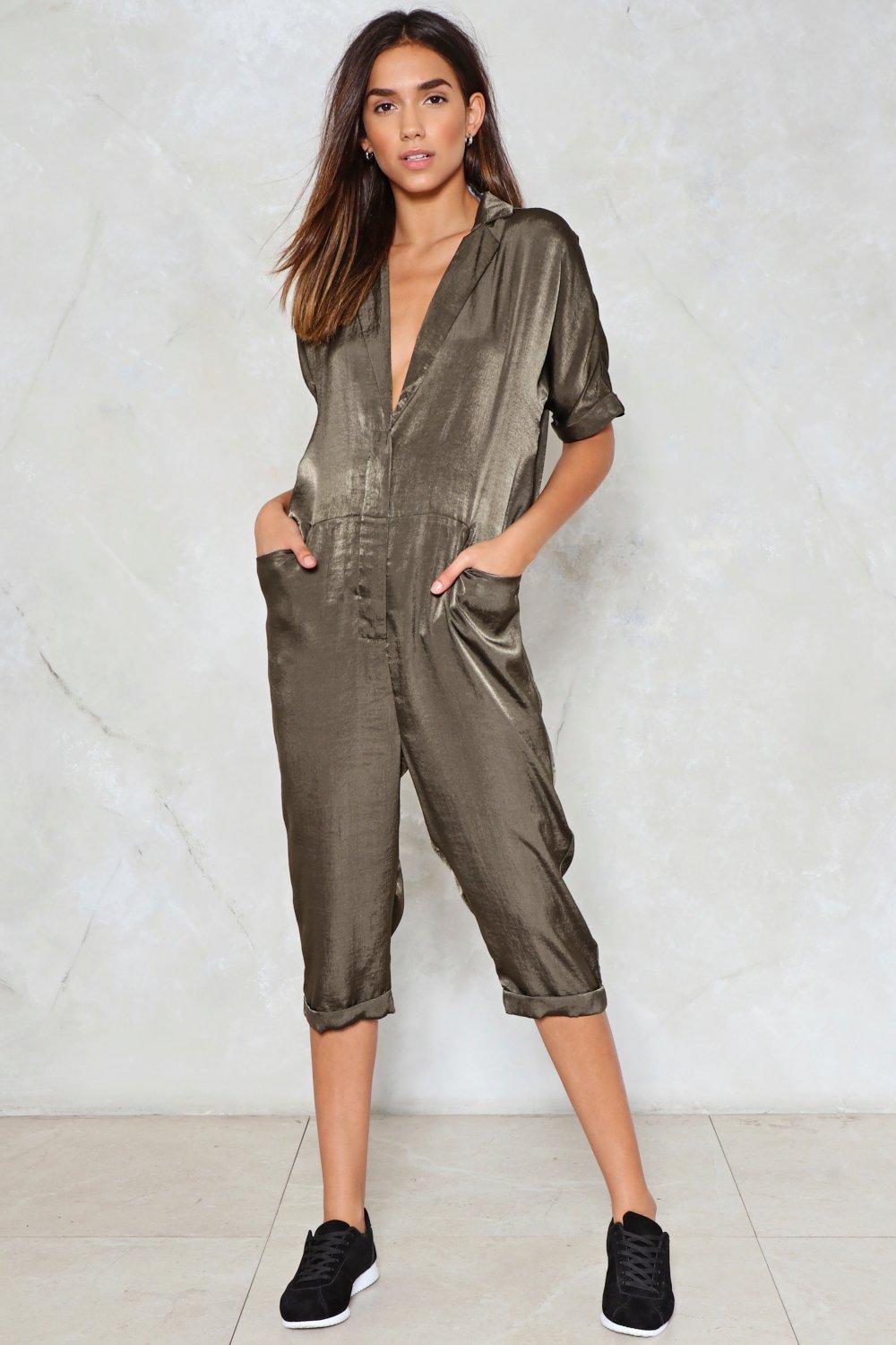 khaki satin jumpsuit