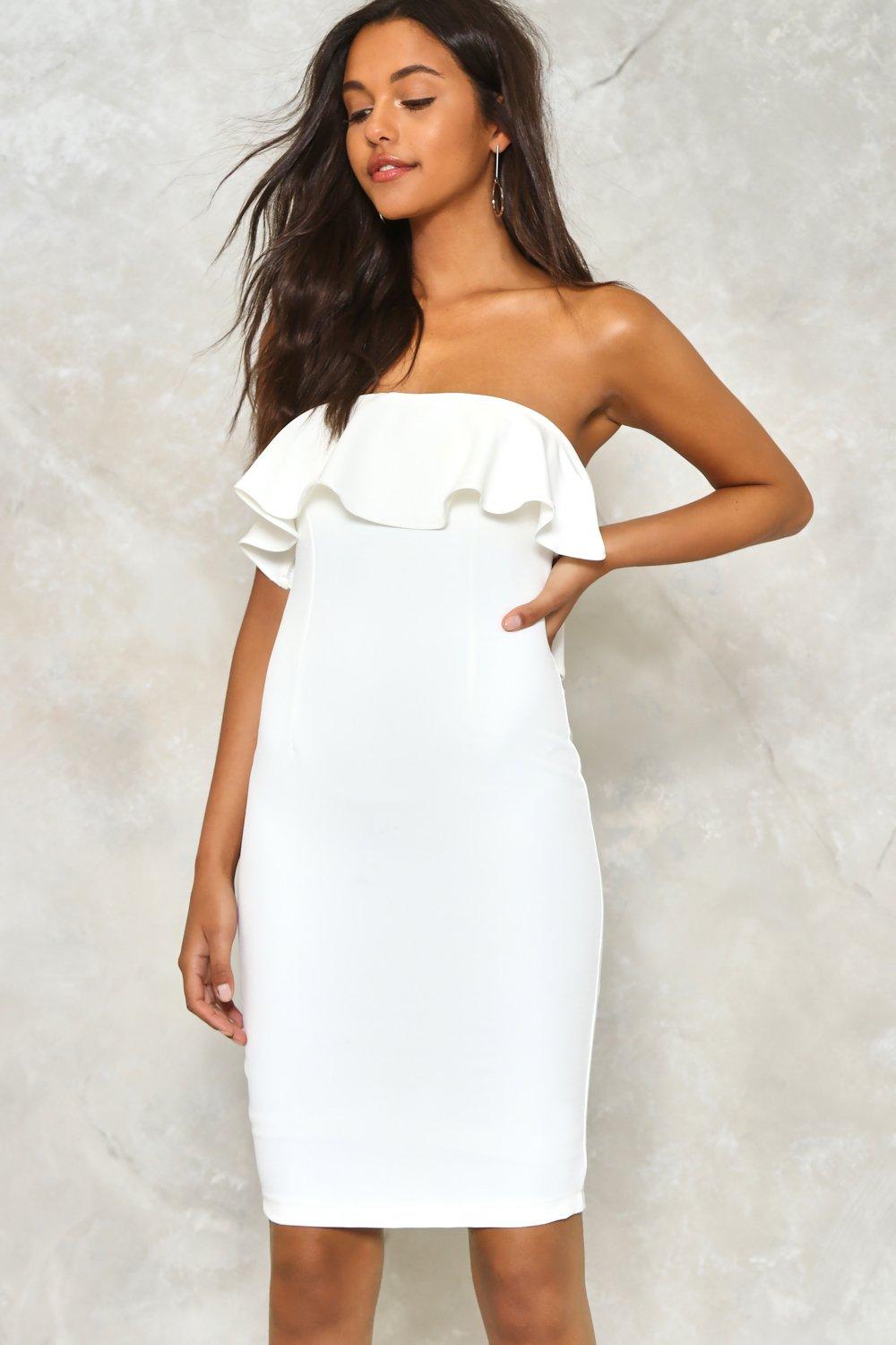 strapless white ruffle dress