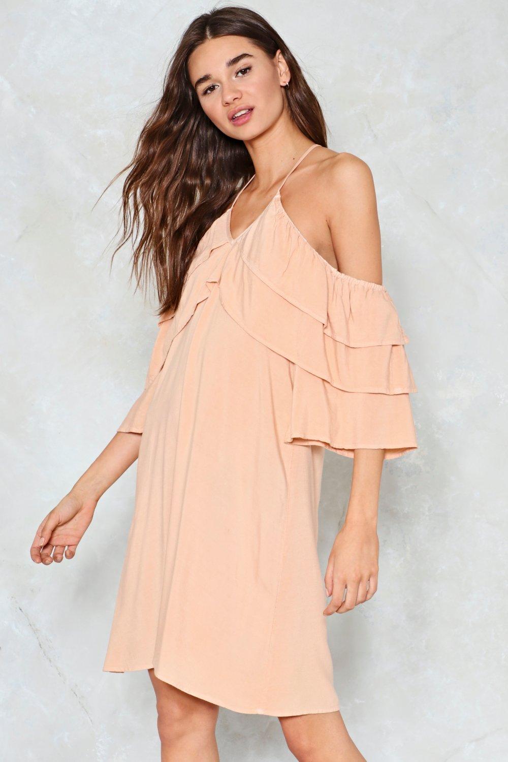 blush cold shoulder dress