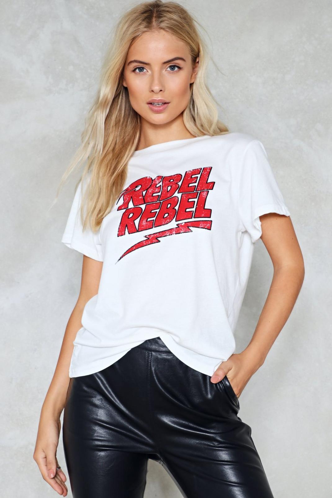 T-shirt ample à slogan Rebel Rebel, Blanc image number 1