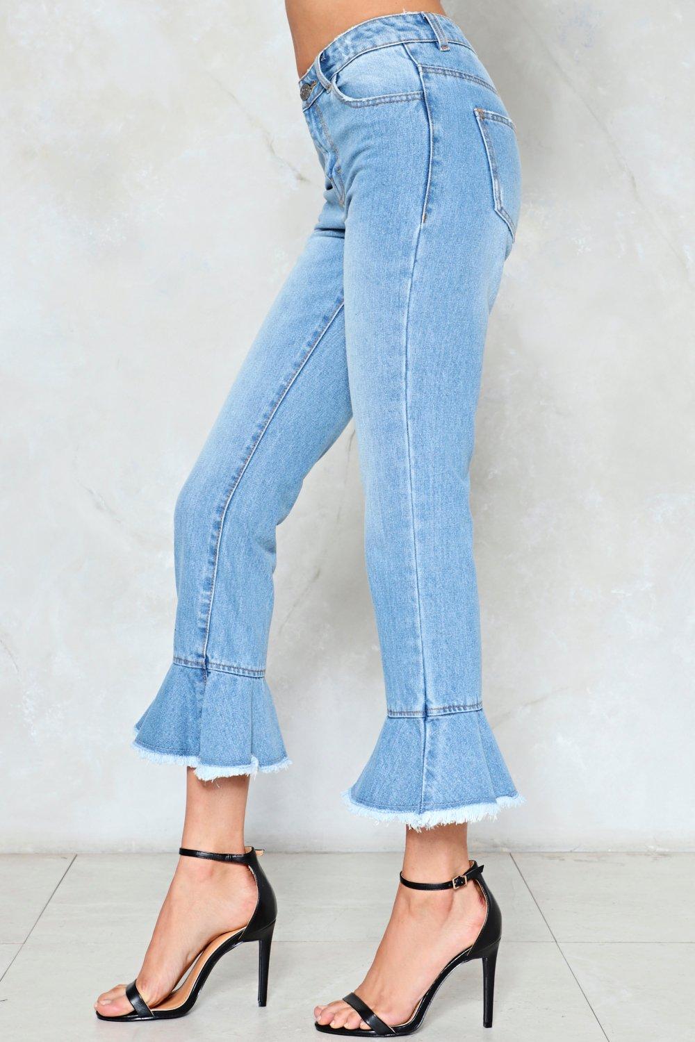 Jeans with ruffles hot sale at the bottom