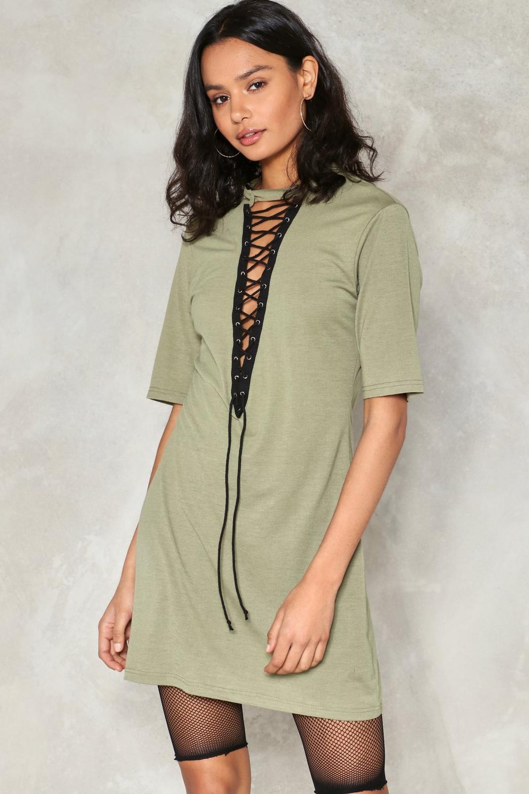 Khaki Strings Attached Choker Dress image number 1