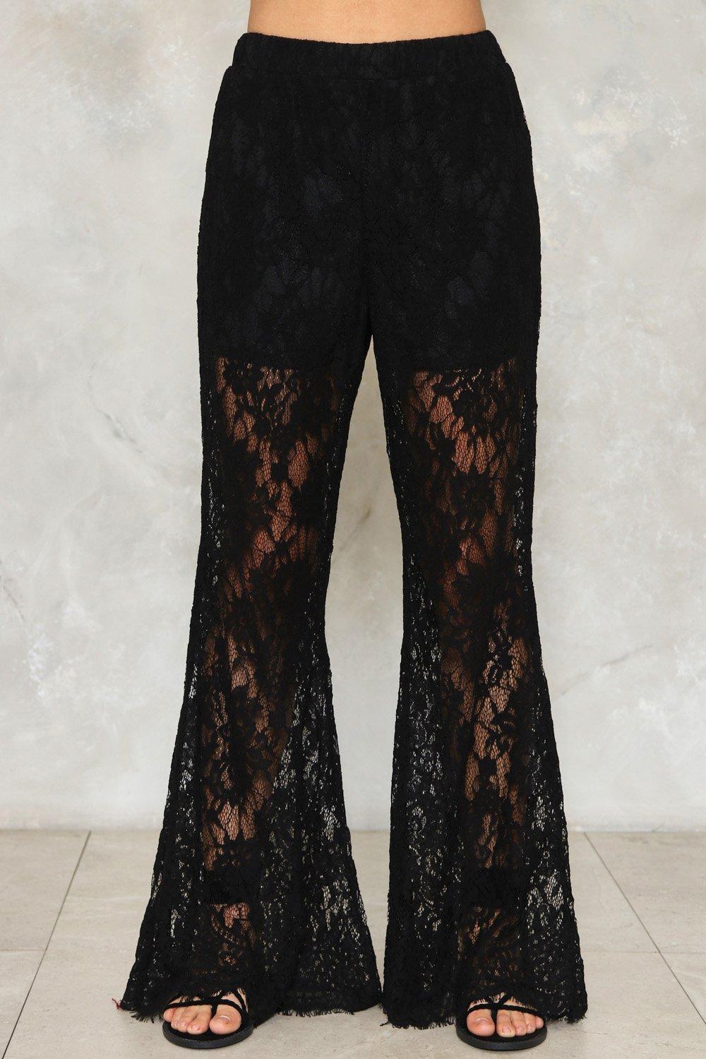 Black Sheer Lace High Waist Flared Trousers