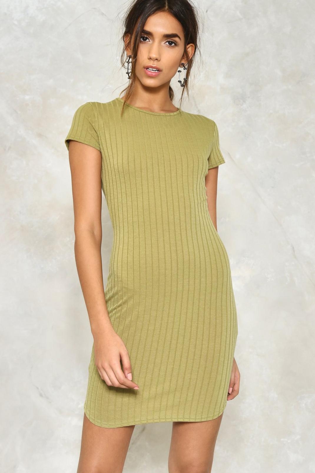 Khaki All the Tight Reasons Ribbed Dress image number 1