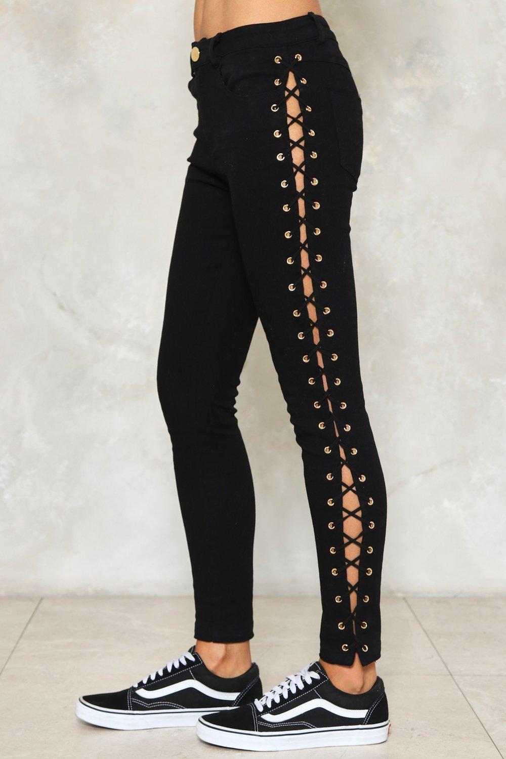 Womens jeans with lace best sale up sides