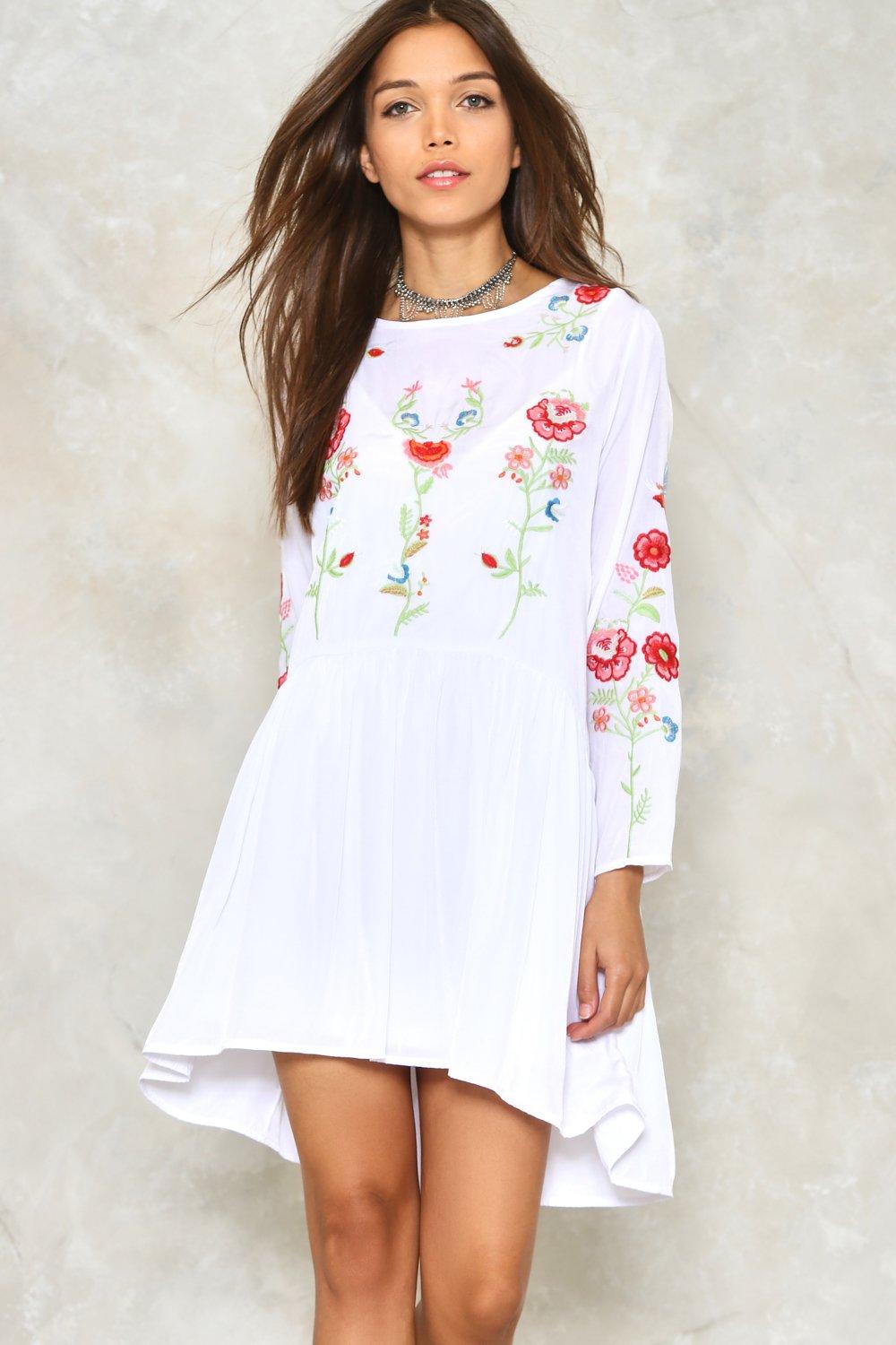 White Dress With Embroidered Flowers ...