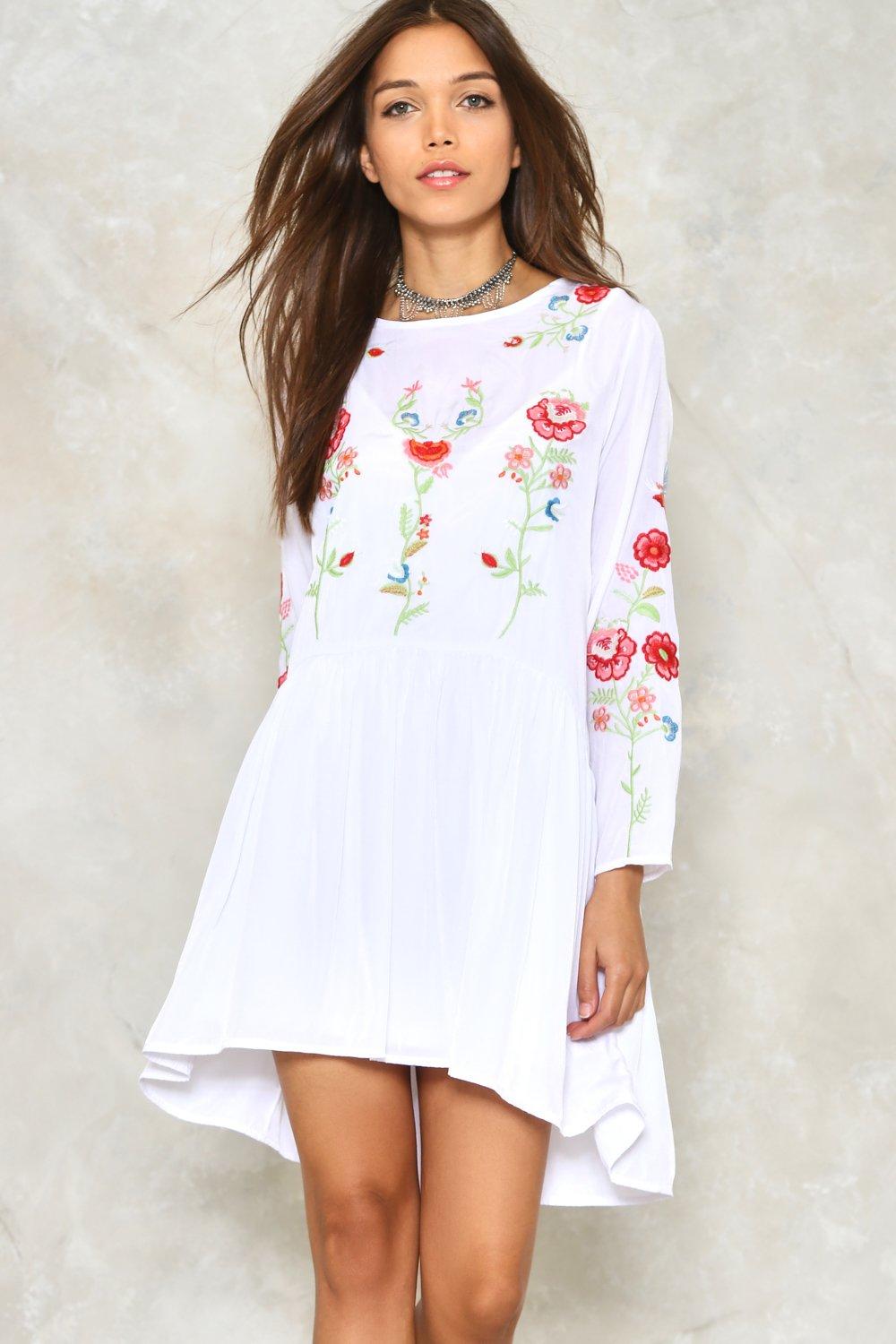 white long embroidered dress