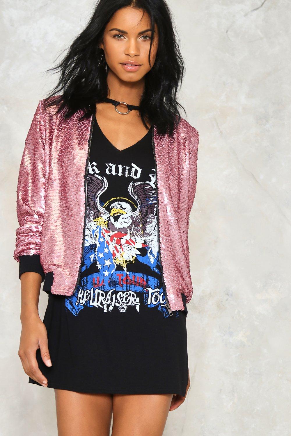 pink sequin bomber jacket