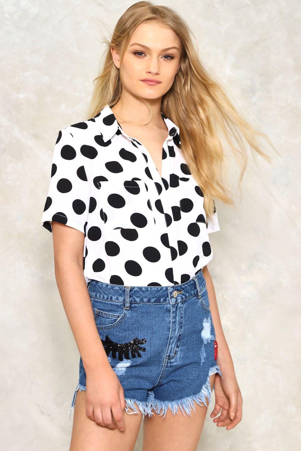 polka dot short sleeve blouse
