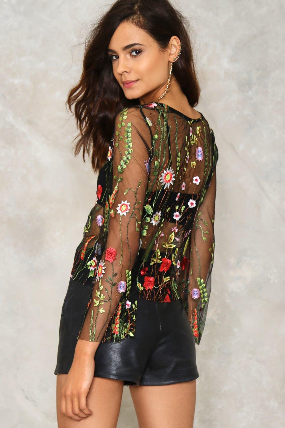Elsa Embroidered Mesh Top