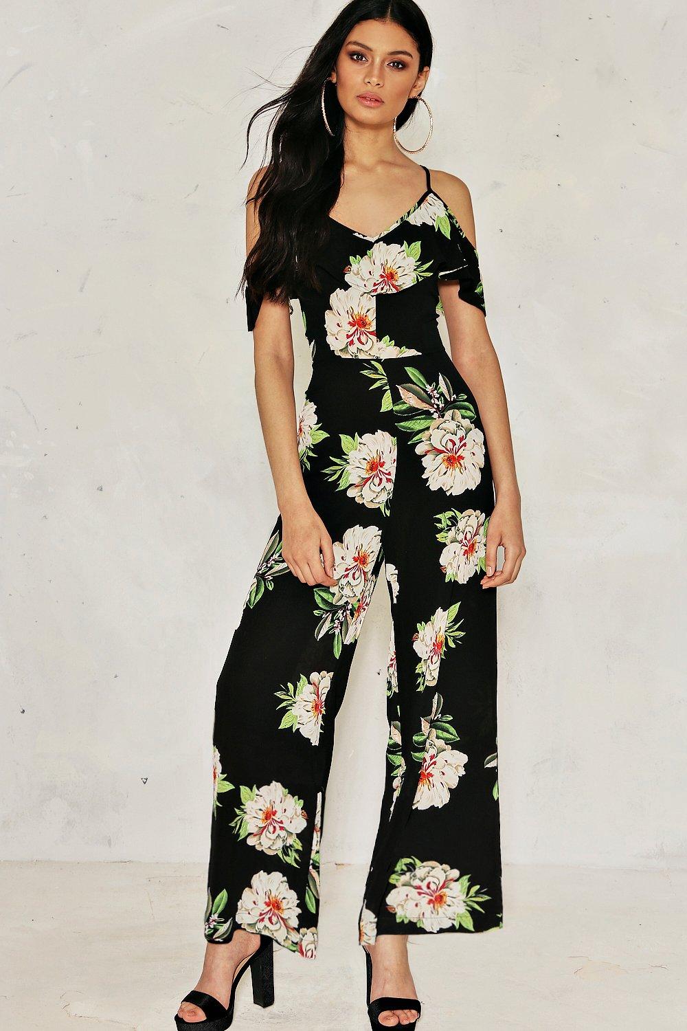 cold shoulder floral jumpsuit