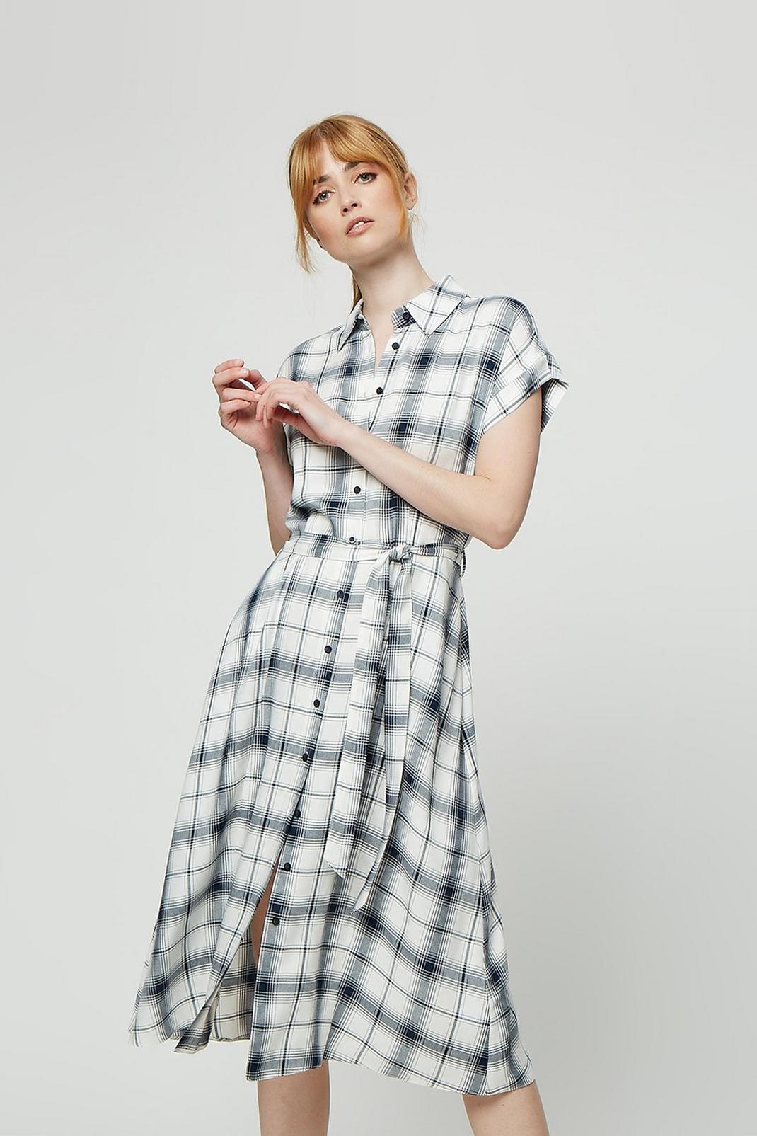 Ivory Check Short Sleeve Midi Shirt Dress | Dorothy Perkins UK