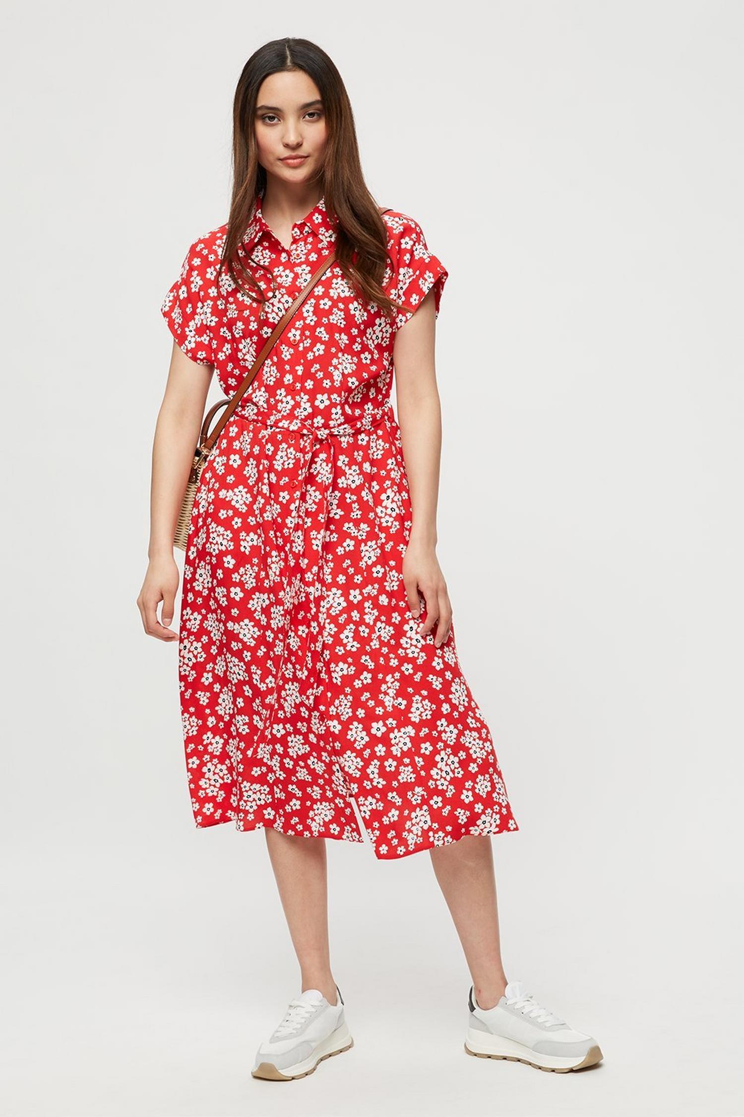 Petite Red Floral Shirt Dress | Dorothy Perkins UK