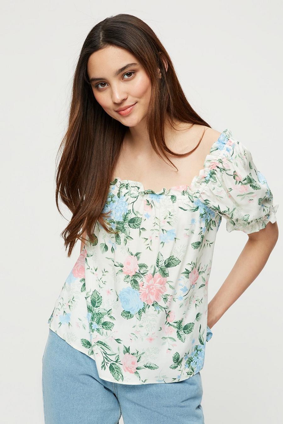 Petite Blue Floral Gypsy Top