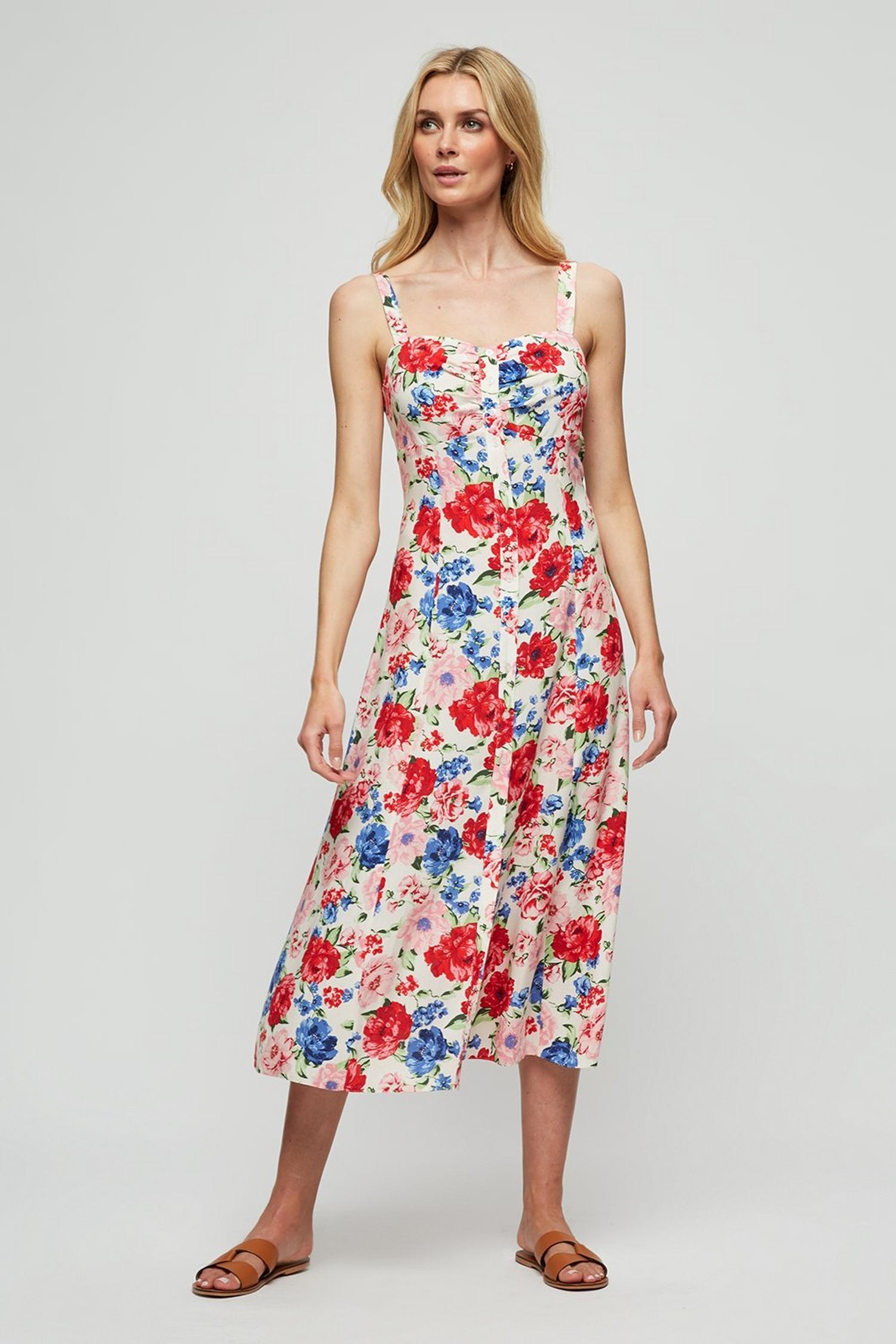 Red Blue Floral Strappy Sun Dress | Dorothy Perkins UK