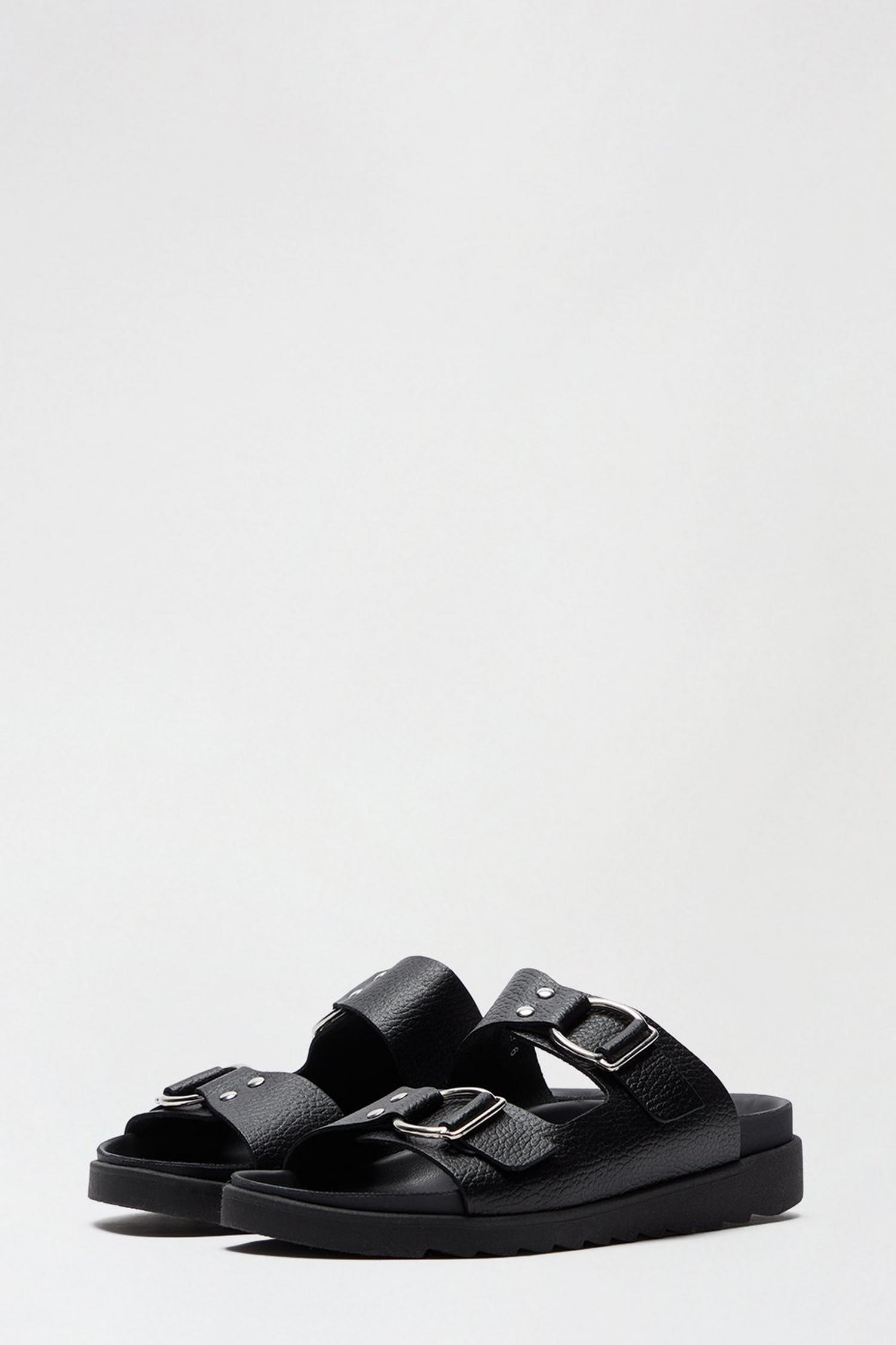 black double buckle sliders