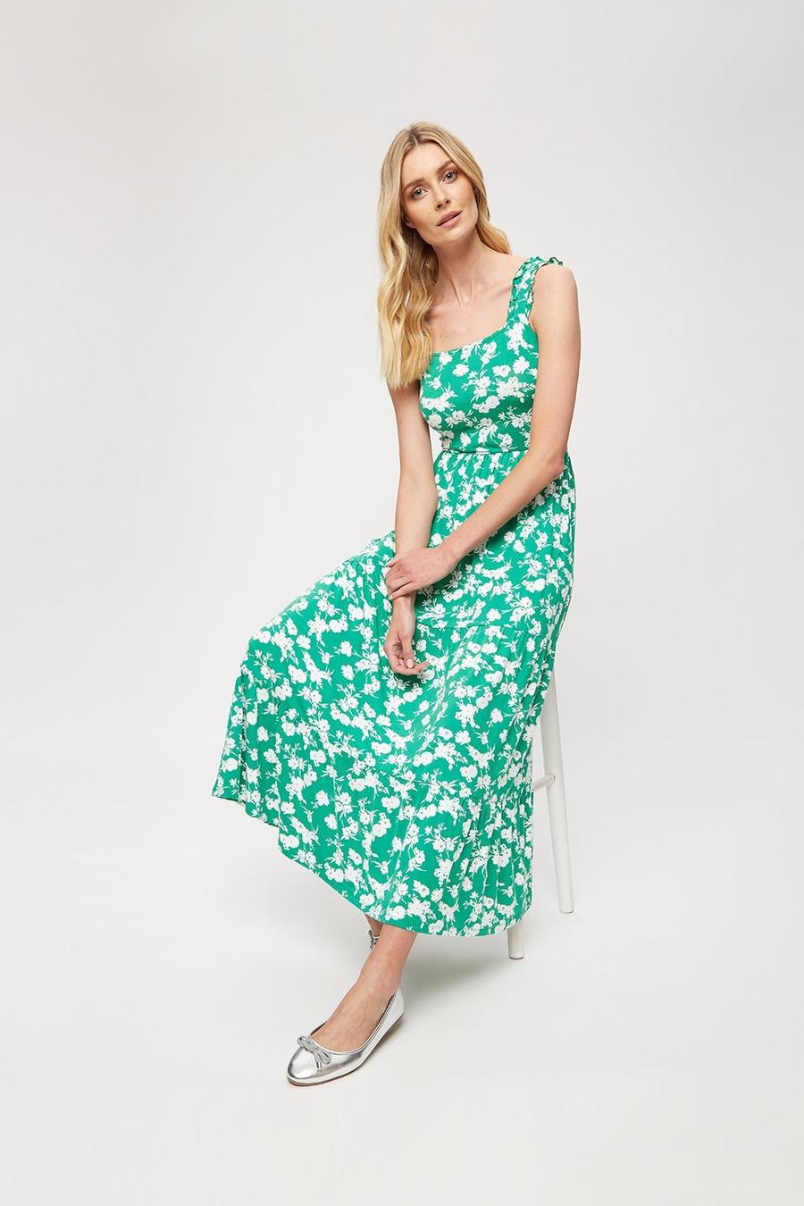 Green Ditsy Floral Strappy Tiered Maxi 