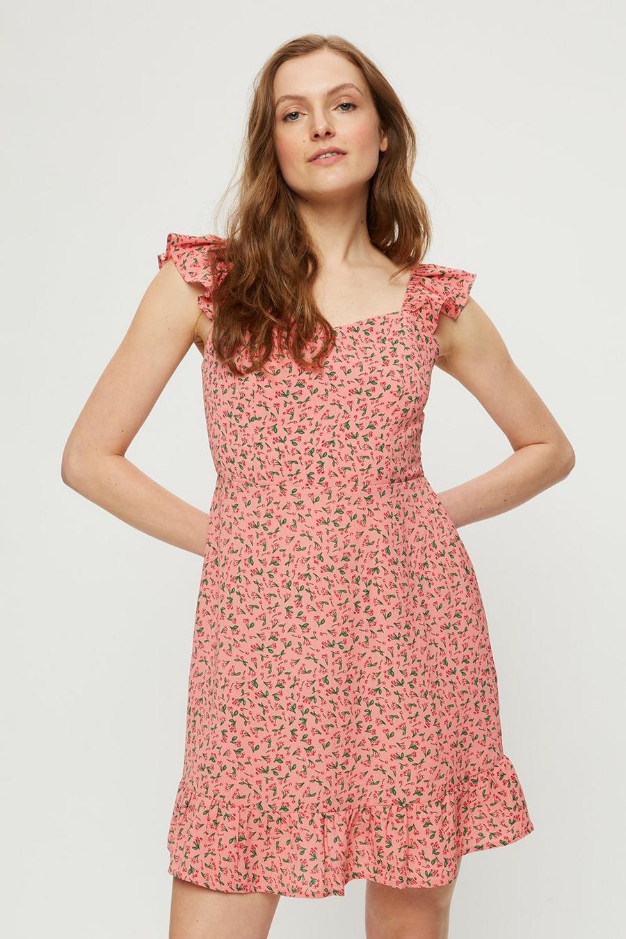 Cherry Print Strappy Mini Dress
