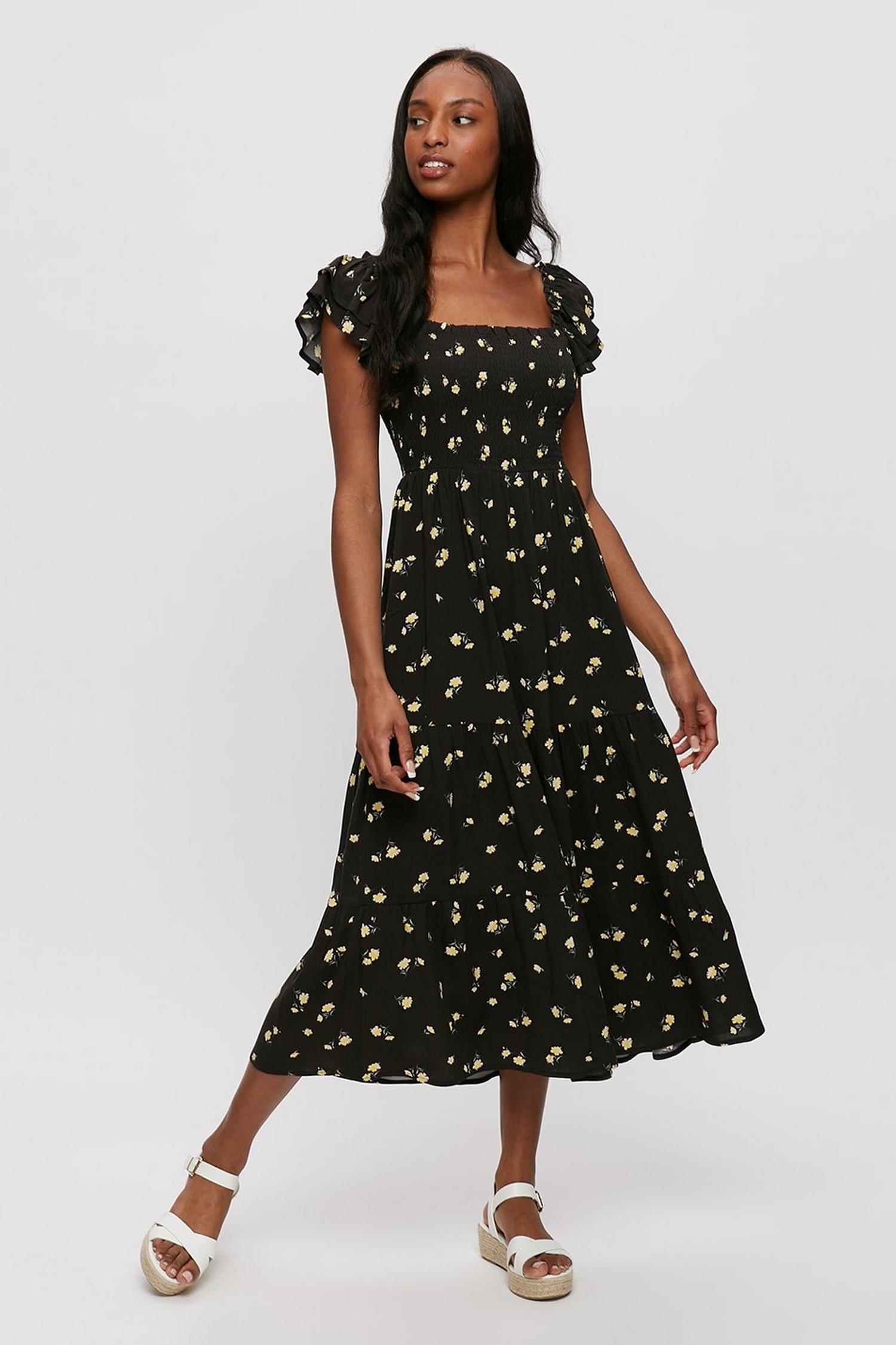 GOSPELL Curtain Call Shirring Midi Dress