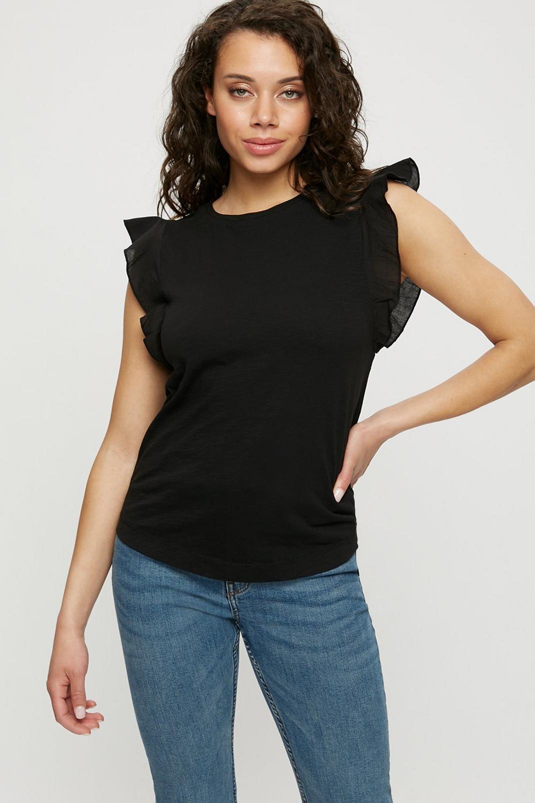 Black Cotton Frill Top image number 1