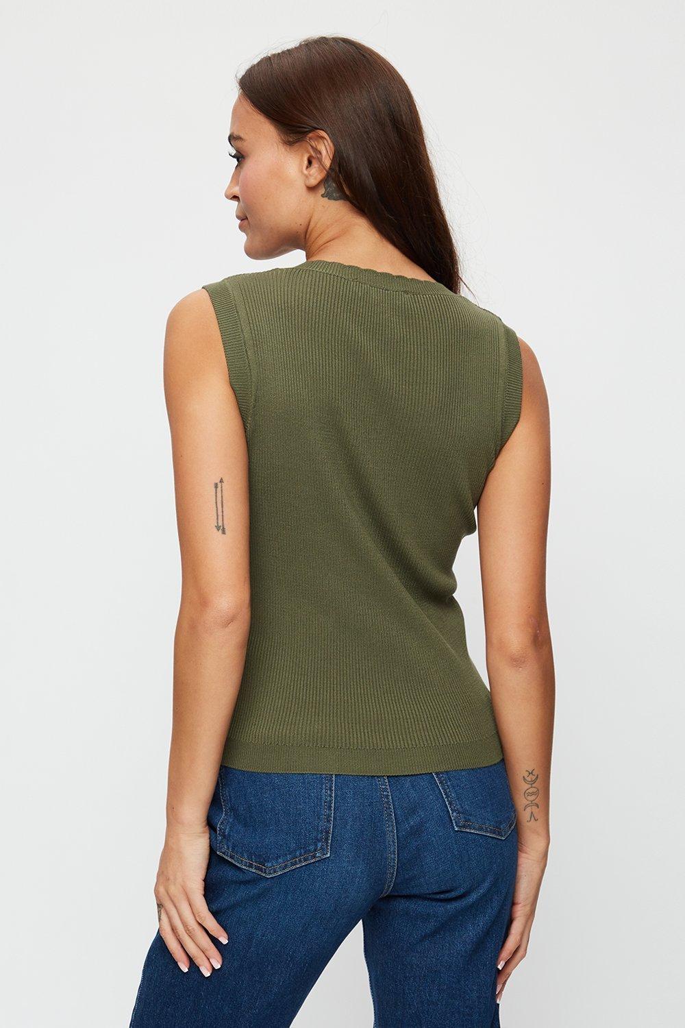 khaki sleeveless vest