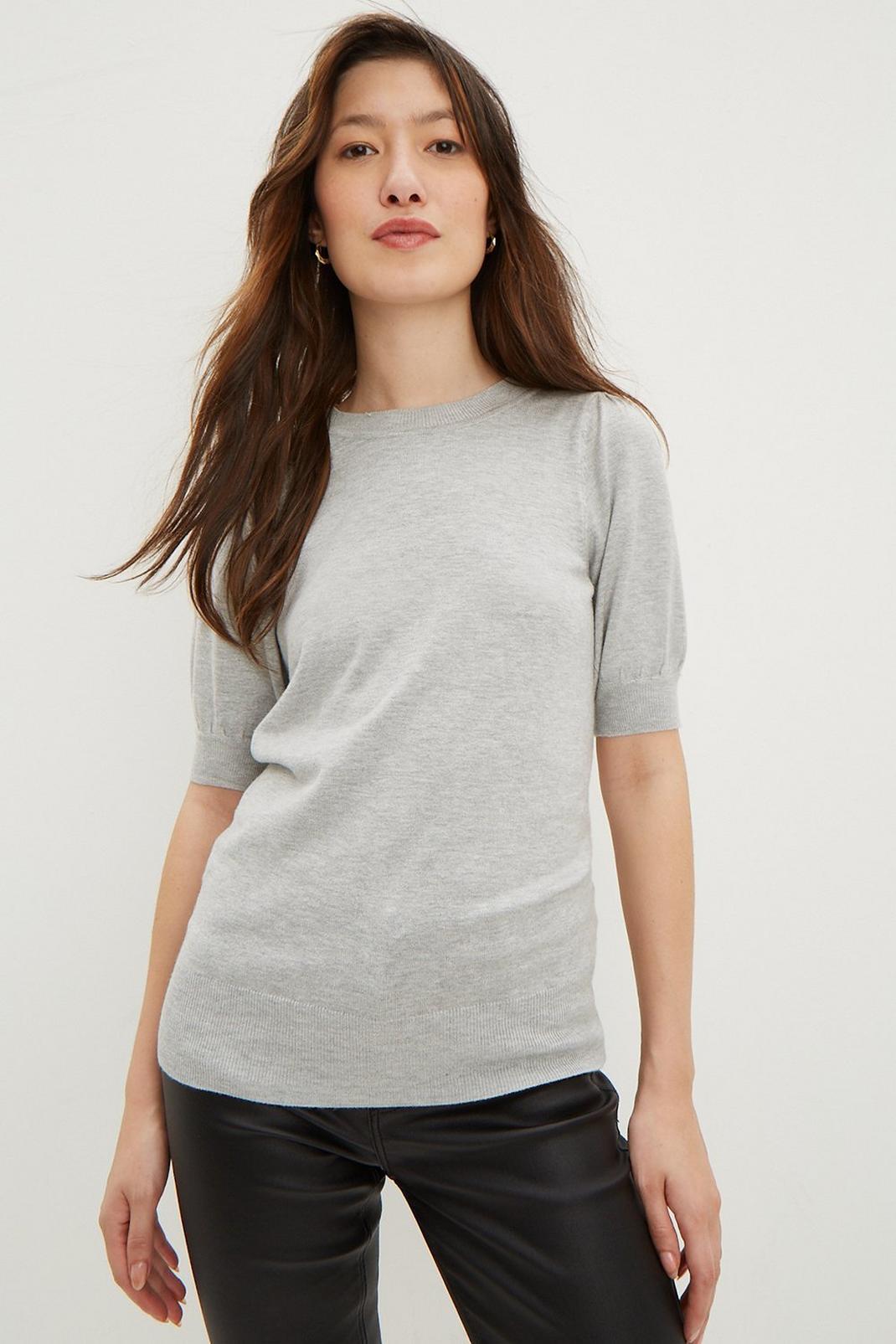 Grey Puff Sleeeve T Shirt image number 1