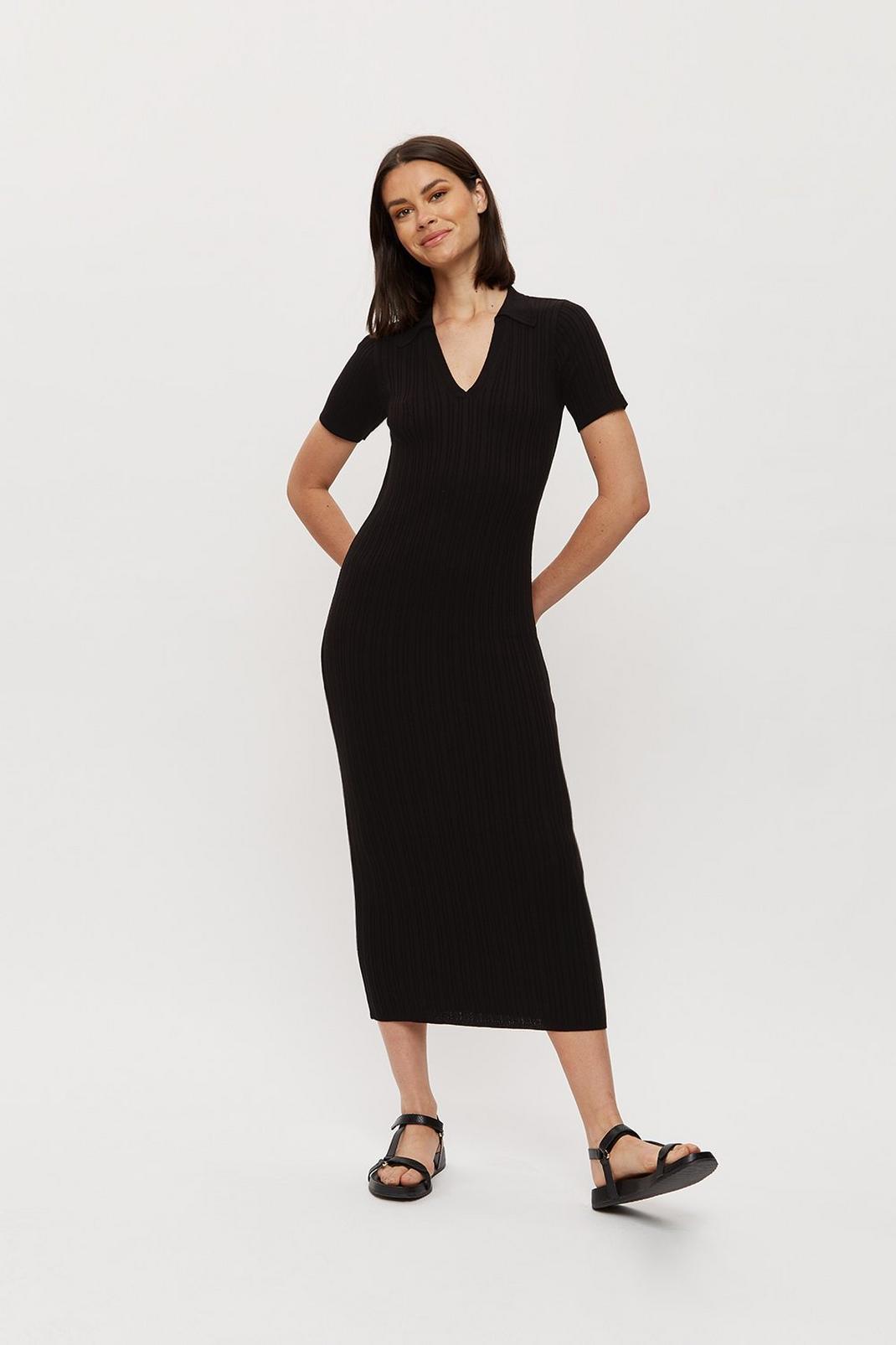 105 Black Short Sleeve Polo Neck Dress image number 1