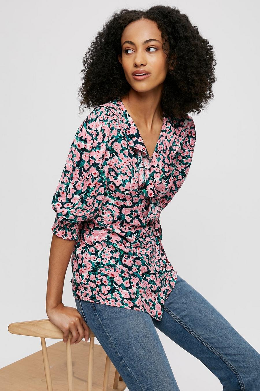 Tall Pink And Green Floral Wrap Top