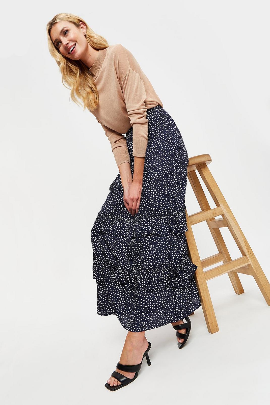 Tall Navy Leopard Ruffle Skirt image number 1