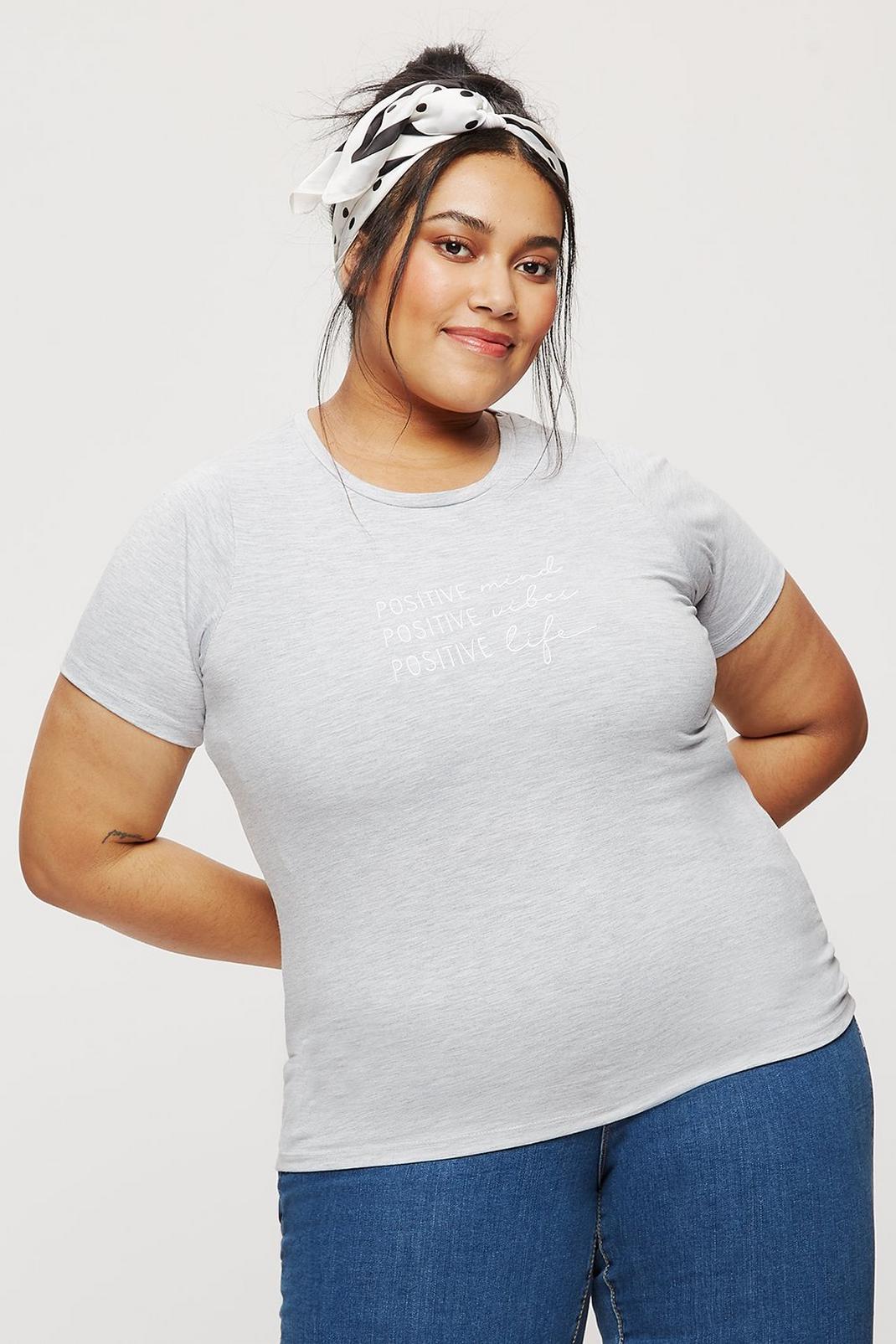Grey marl Curve Short Sleeve Positive Print T Shirt image number 1