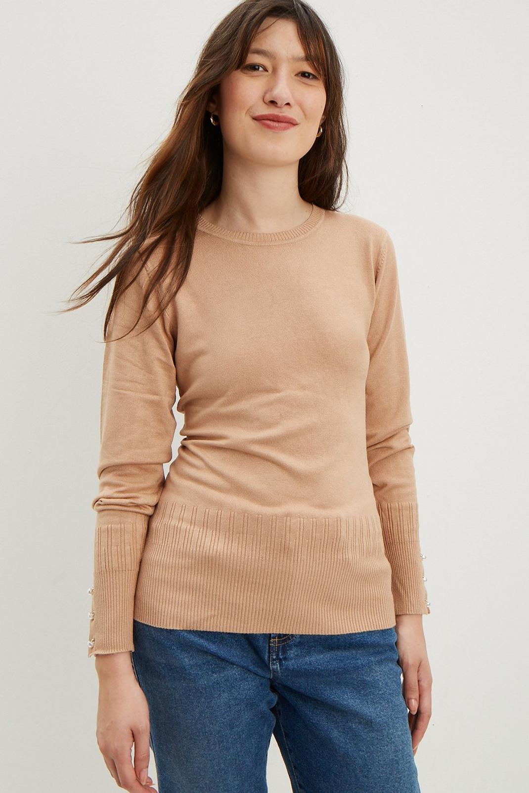 Camel Pearl Cuff Crew Neck image number 1
