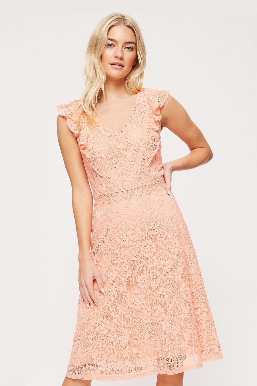 Peach Lace Mini Dress