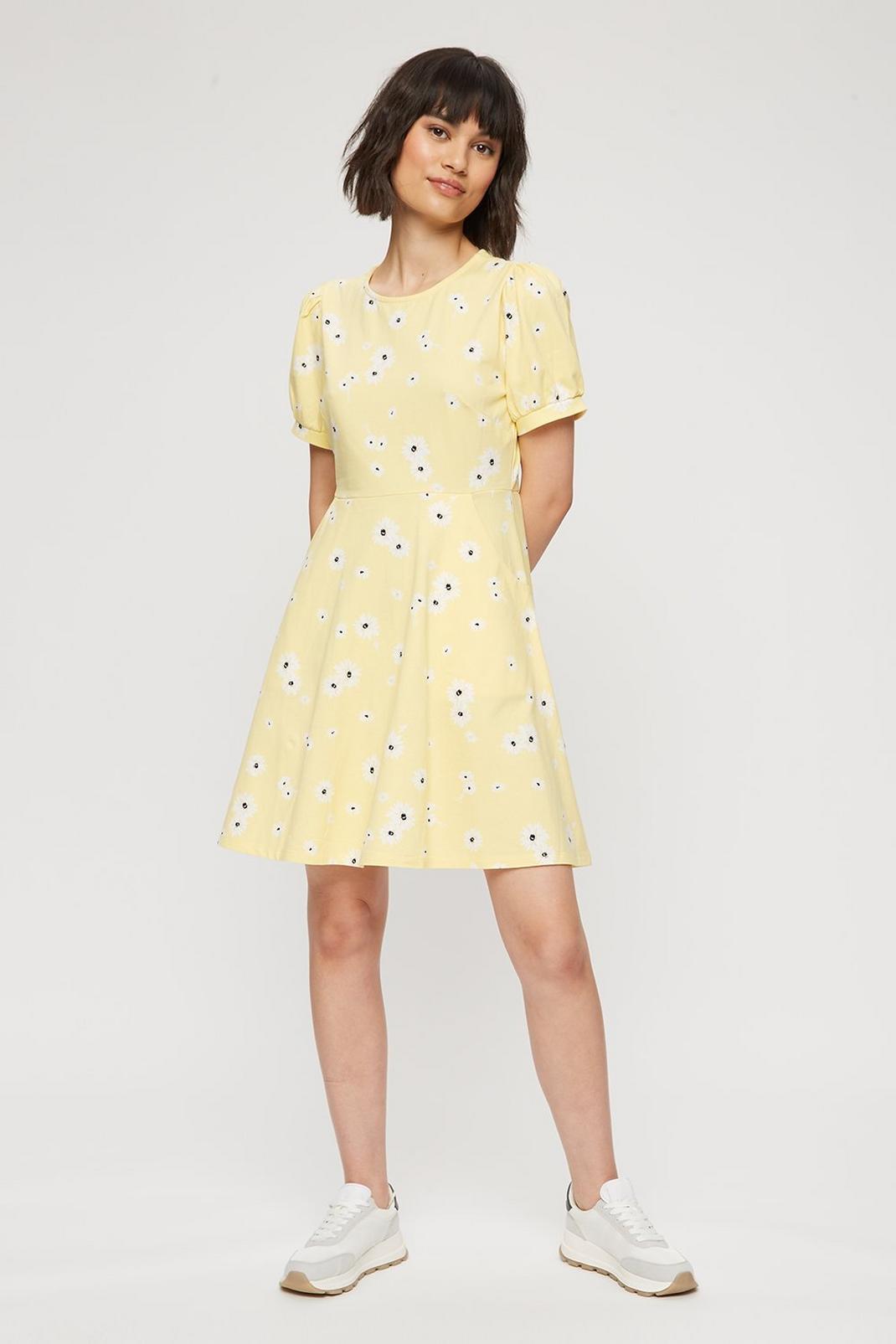 174 Petite Yellow Ditsy Fit And Flare Dress image number 2