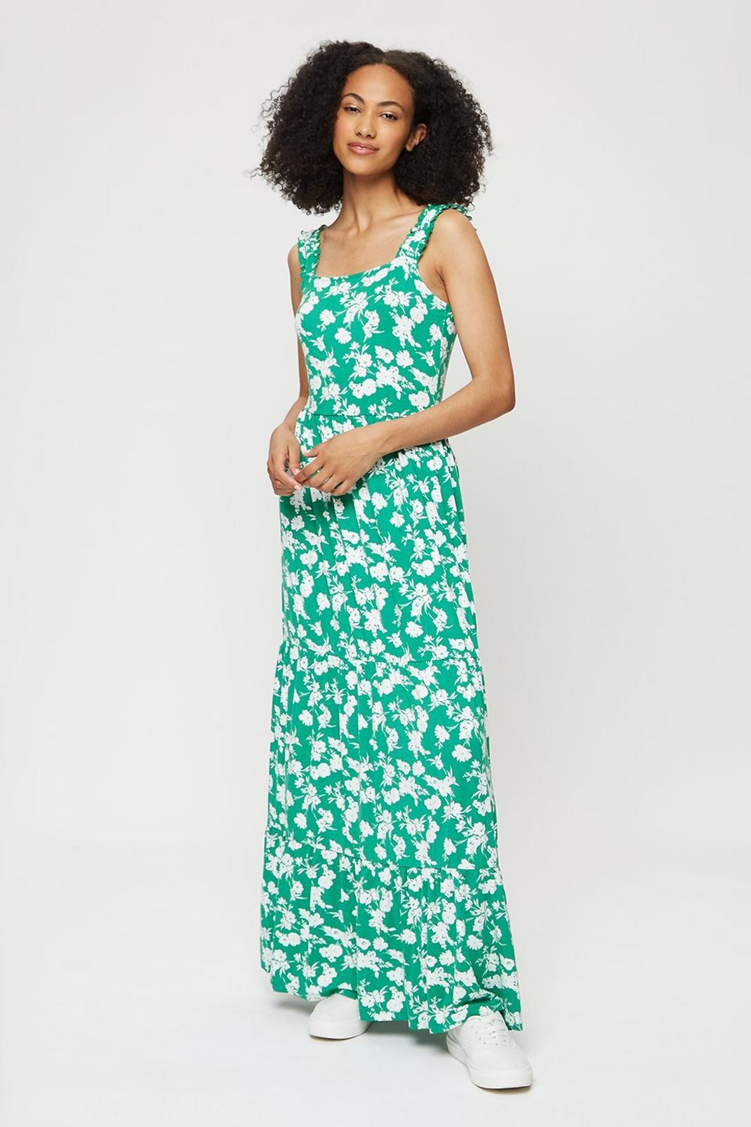 130 Tall Green Floral Tiered Maxi Dress image number 2