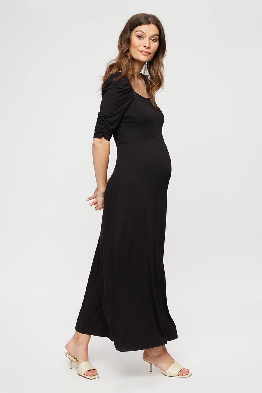 Maternity Black Short Sleeve Midi Dress