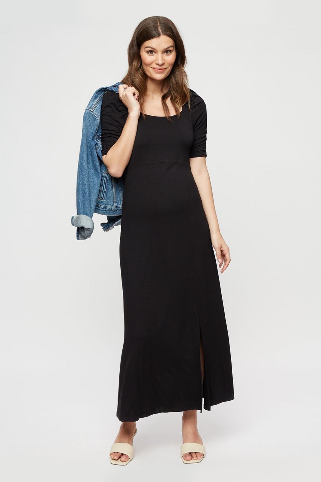 105 Maternity Black Short Sleeve Midi Dress image number 2